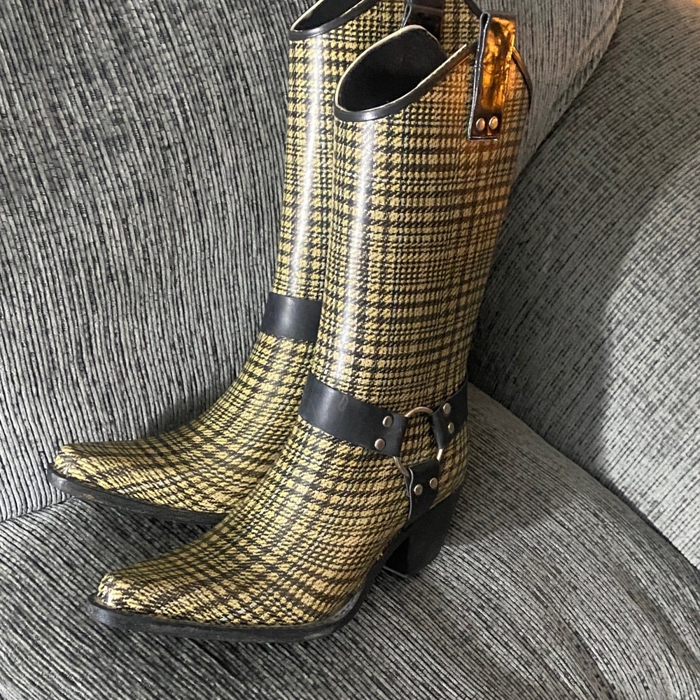 Plaid rubber rain cowboy Women’s Boots